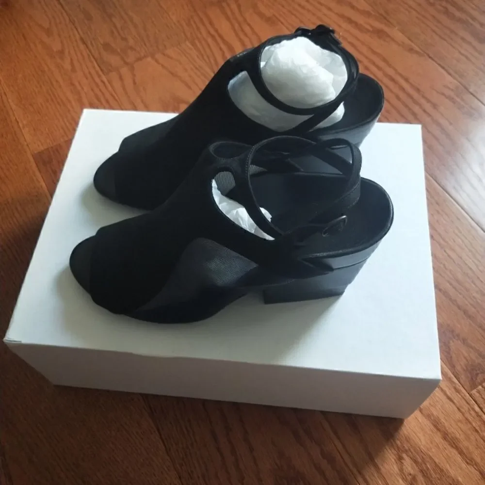 Black 'Aria' Mesh Leather Combo Heel Sandal